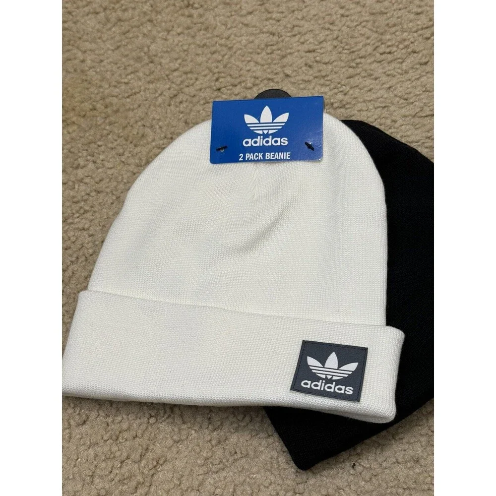 NWT Adidas Women’s 2pk Grove Beanie in White/Onix Grey & Black/Black OSFW